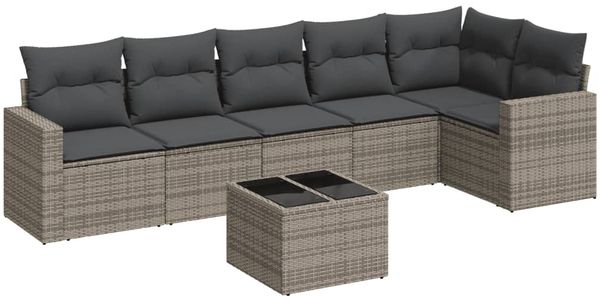 vidaXL 7-tlg. Garten-Sofagarnitur mit Kissen Grau Poly Rattan 3218990 Bild 2