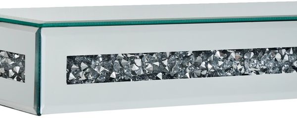 XORA 'BENNY' Wandregal mit Glassteinen, Spiegel silber, 49.5 x 6 x 15.5 cm, 10 kg belastbar