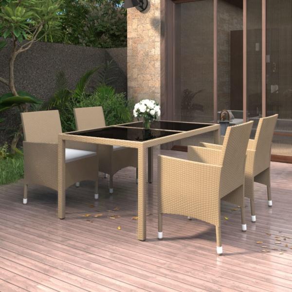 vidaXL 5-tlg. Garten-Essgruppe Poly Rattan und Hartglas Beige 3058420