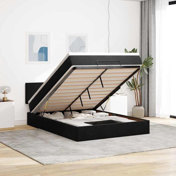 vidaXL Ottoman-Bett mit Matratze & LEDs Schwarz 140x190 cm Samt 3312550