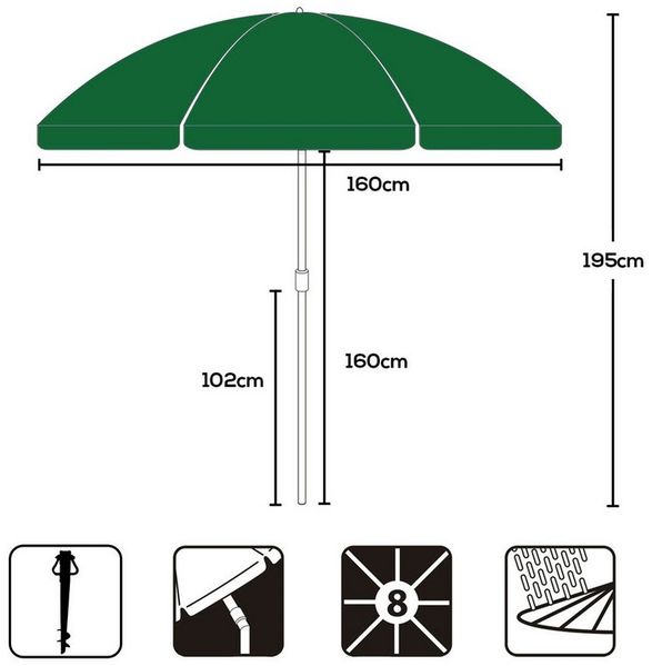 Sekey Sonnenschirm Ø 160 cm Rund Strandschirm Balkonschirm mit Tragetasch und Bodenhülse, LxB: 160x160 cm, 3-in-1 Sonnenschirm, Neigungswinkel und Höhe verstellbar,für Garten Bild 3