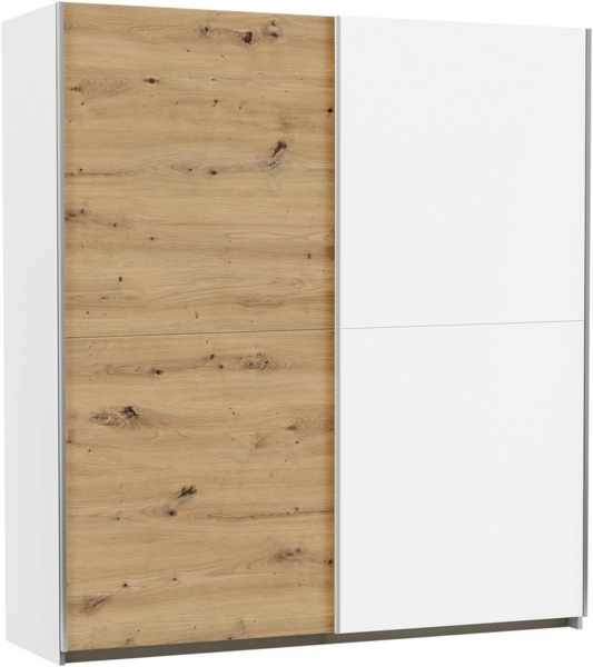 Rauch Möbel Saturn, Schwebetürenschrank mit zusätzlichen Fachböden, Kleiderschrank, Kleiderschränke, Garderobe, Schrank mit Stauraum, 2-türig, Farbe Eiche Artisan/Alpinweiß, 175 x 191 x 59 cm