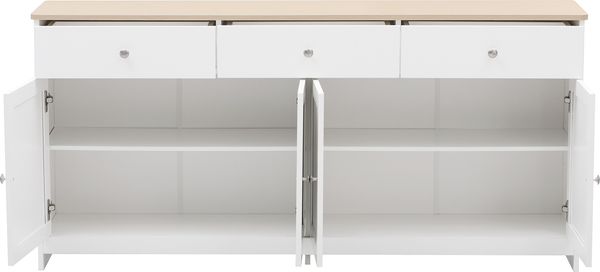 Sideboard, MDF mit 3 Schubladen & 4 Türen, 160x37x75 cm, Weiß Bild 3