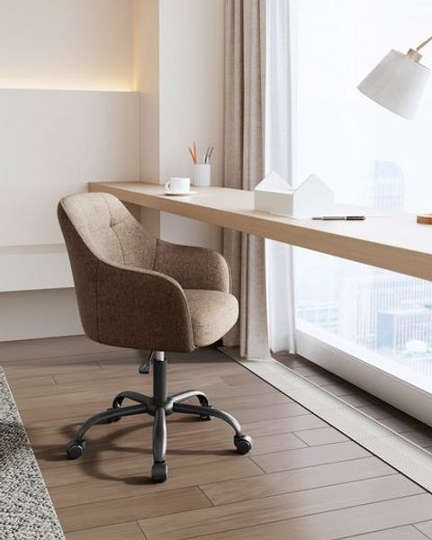 Songmics höhenverstellbarer Bürostuhl, bis 120 kg belastbar, Leinenimitat braun, 64x64 x (83-93) cm