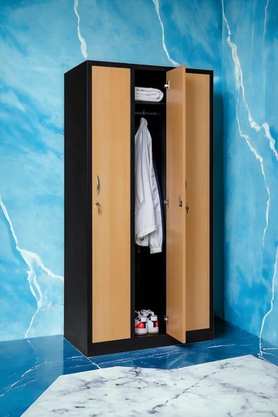 Garderobenschrank 3-türig schwarz/Buche Dekor