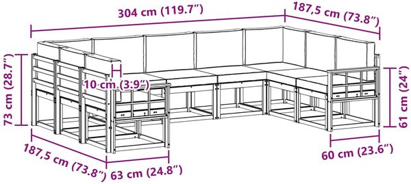 vidaXL Outdoor-Sofagarnitur mit Kissen 9 pcs Weiß und Anthrazit 3388231 Bild 8