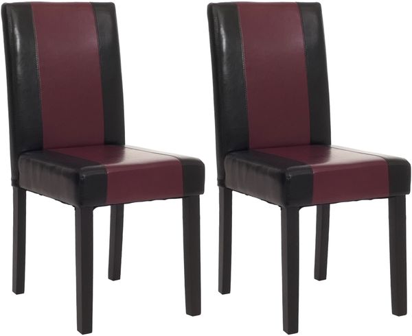 2er-Set Esszimmerstuhl Stuhl Küchenstuhl Littau ~ Kunstleder, schwarz-rot, dunkle Beine