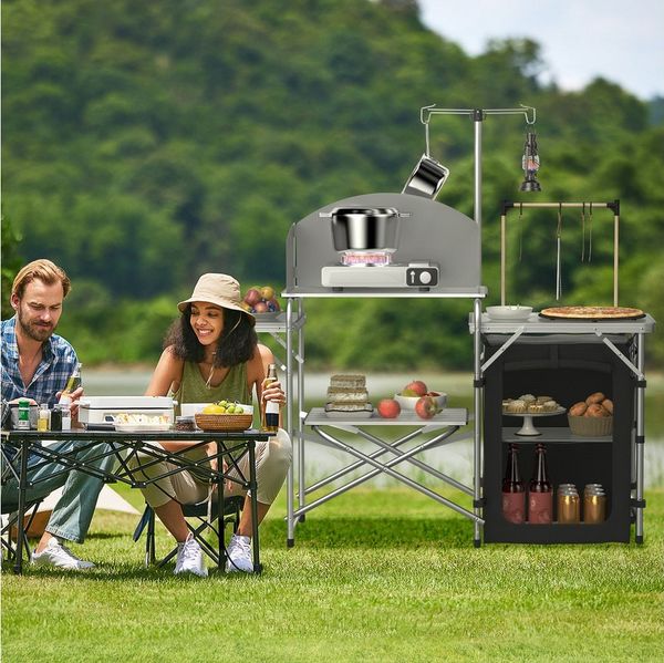 FIVMEN Campingschrank Ablagegestell Grilltisch Campingtisch Aluminiumgestell Tragbar mit Transporttasche