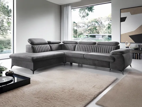 Vente-unique - SAMARA Sofa SamtStoff Grau - B 221 cm x H 75 cm x L 275 cm