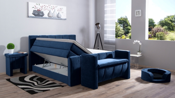 Meisterbetten Boxspringbett Roki 180x200 in VS-Royalblau, Matratzenbezug Nano, Ergoflex-Topper, mit Fussteil Bild 3
