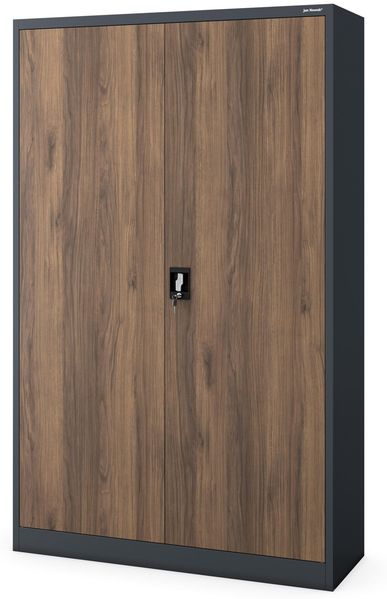 Jan Nowak Aktenschrank Metall 185 x 115 x 40 cm Büroschrank abschließbar Stahlschrank mit 4 verstellbaren Einlegeböden Dokumentenschrank Antrazit Nussbaum