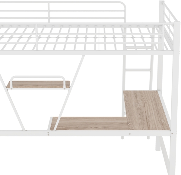 Hochbett 90x200 cm Metallbett mit L-förmigem Schreibtisch und Regal, Eisenbett mit stabiler Leiter, Jugendbett mit Stauraum,weiß Bild 10