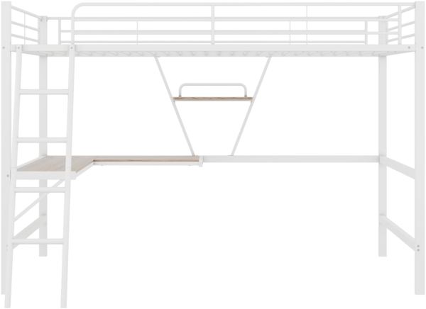 Hochbett 90x200 cm Metallbett mit L-förmigem Schreibtisch und Regal, Eisenbett mit stabiler Leiter, Jugendbett mit Stauraum,weiß Bild 6