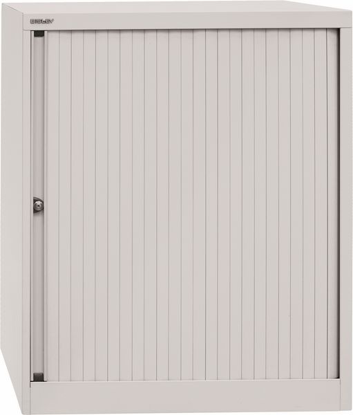 BISLEY Rollladenschrank abschließbar in lichtgrau Schrank aus Metall Rolladen aus Kunststoff inkl. 2 Einlegeböden, ET408102S-LG645