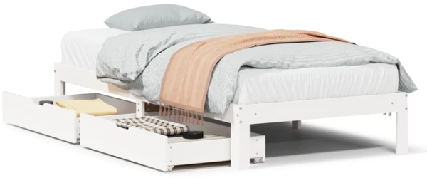 vidaXL Massivholzbett mit Schubladen Weiß 100x200 cm Kiefer 3301945