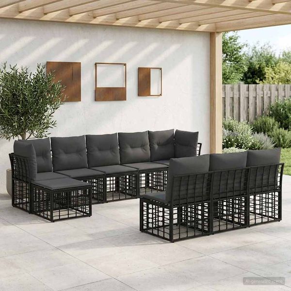 vidaXL Outdoor-Sofagarnitur Schwarz und Dunkelgrau Polyester 3437561