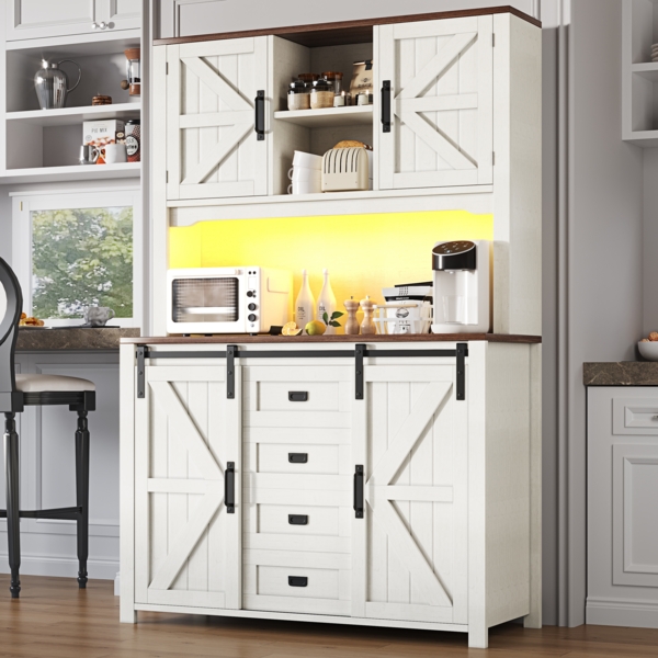 Hohes Sideboard mit LED-Beleuchtung, 115 x 40 x 174,7 cm, weiß, MDF/Metall