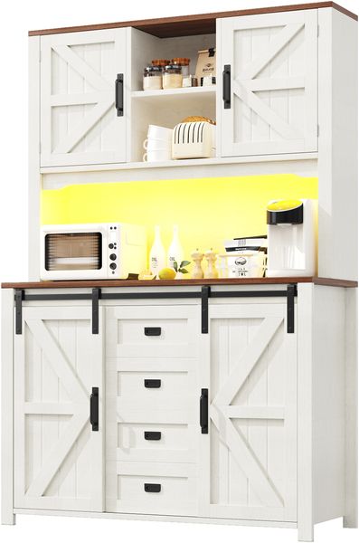 Hohes Sideboard mit LED-Beleuchtung, 115x40x174,7 cm, weiß, MDF/Metall Bild 8