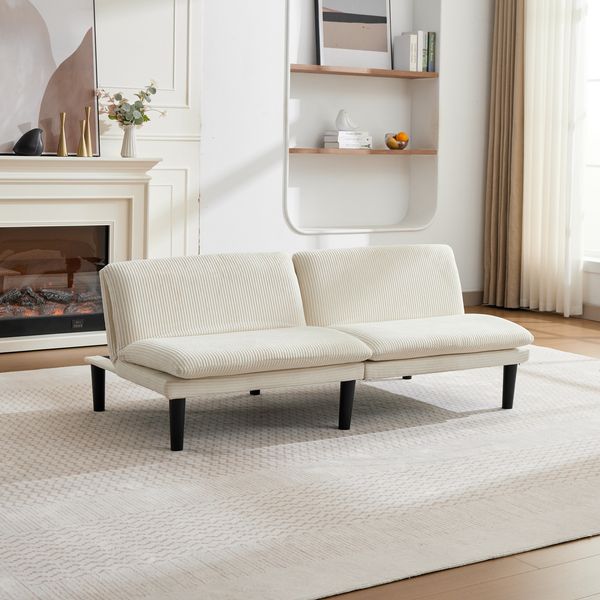2-Sitzer-Sofa aus Samt und Holz mit 3-Stufen-Rückenlehne, beige