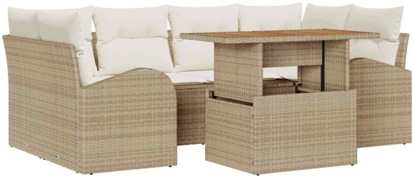vidaXL Garten-Sofa-Set mit Kissen mit Kopfteil 7 pcs Beige und Creme 3349539