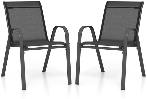 2er Set Gartenstühle stapelbar Stapelstühle aus Textilene und Metallgestell 56 x 70 x 84 cm Schwarz