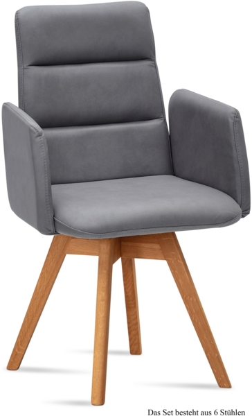 Armlehnstuhl drehbar (6er-Set) Dorit 52x92x60 Eiche geölt/Grau