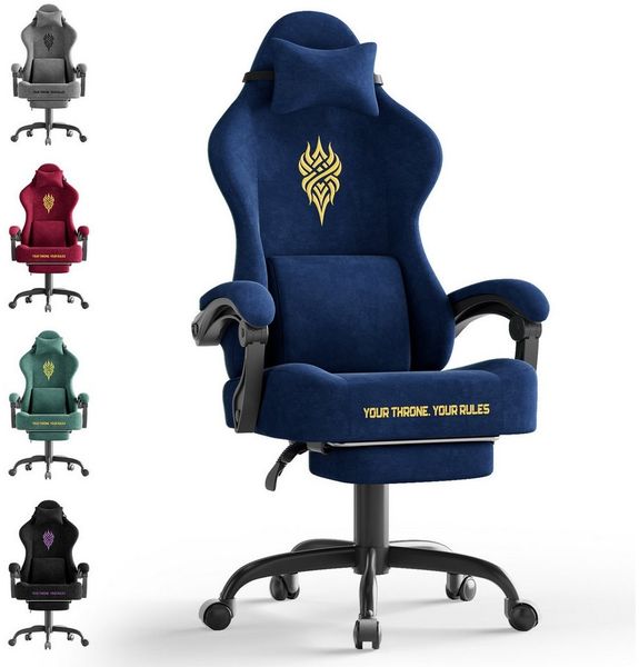 Huracan Gaming-Stuhl Massage Gaming Sessel mit Fußstütze 90-135° Rückenlehne einstellbar, Bürostuhl Ergonomisch,Verstellbarem Lenden- & Kopfkissen,mit Fußstütze