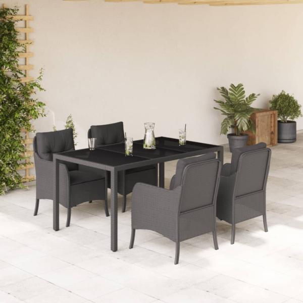 vidaXL 5-tlg. Garten-Essgruppe mit Kissen Schwarz Poly Rattan 3211850