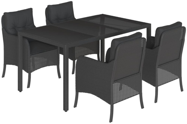 vidaXL 5-tlg. Garten-Essgruppe mit Kissen Schwarz Poly Rattan 3211850