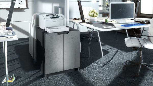 Druckerkommode Logan, Aktenschrank mit 2 Fächern und 2 Türen, Korpus in Schwarz matt, Fronten in Beton Dunkel Optik, (51 x 60,5 x 54 cm)