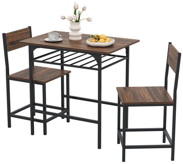 COSTWAY Essgruppe, (3-tlg), 2 stühle mit tisch, Holz, Küchentisch für 2 Personen