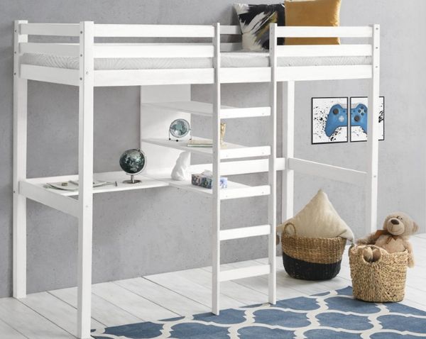 Homeline Etagenbett Hochbett mit Regal und Schreibtisch,massivholz, Etagenbett weiß