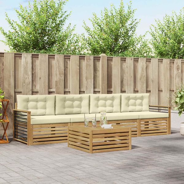 vidaXL Outdoor-Sofagarnitur 5 pcs Weiß und Creme Massivholz Akazie 3390015