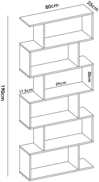 Dmora As Bücherregal, Mehrzweck-Büroregal, Bücherregal mit 5 Regalen, 80x25h190 cm, Eiche Bild 3
