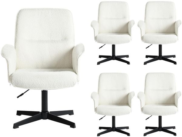 MEUBLE COSY Bürostuhl 5er Ergonomisch Schreibtischstuhl mit höhenverstellbar Armlehnen 360° Drehbar Schminkstuhl Sessel für Büro Wohnzimmer Schlafzimmer Vanity, Bouclé Frottier, Weiß
