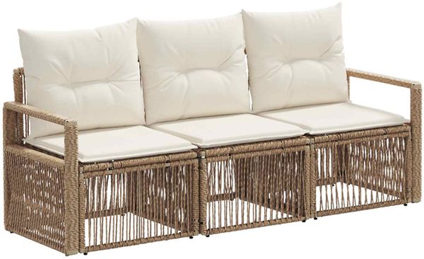 vidaXL Gartensofa-set 3 pcs Beige Poly-Rattan 3435630