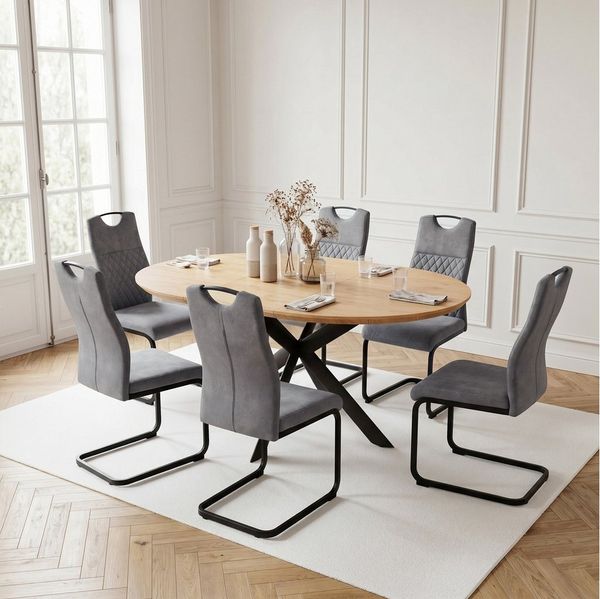Jiexi Essgruppe Tisch-und Stuhlset, Ausziehbarer Esstisch (110-150 cm) mit 4-6 Stühlen