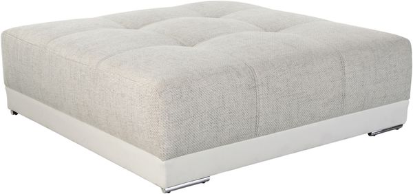 Polsterhocker XXL für Big-Sofa, Federkern Kunstleder Weiß + Webstoff Grau Beige