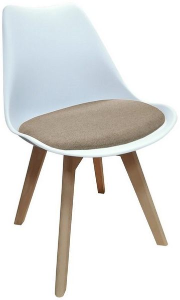 HTI-Living Esszimmerstuhl Stuhl Atlanta Weiß, Webstoff Beige (Set, 1 St), Esszimmerstuhl Kunststoffschale Webstoffbezug Holzfüße