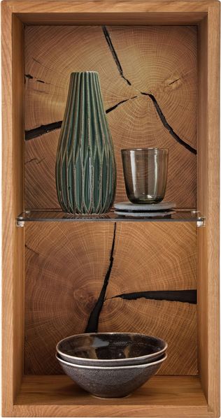 Wandregal Eiche massiv geölt (BxHxT 34 x 64 x 20 cm) inkl Glasboden