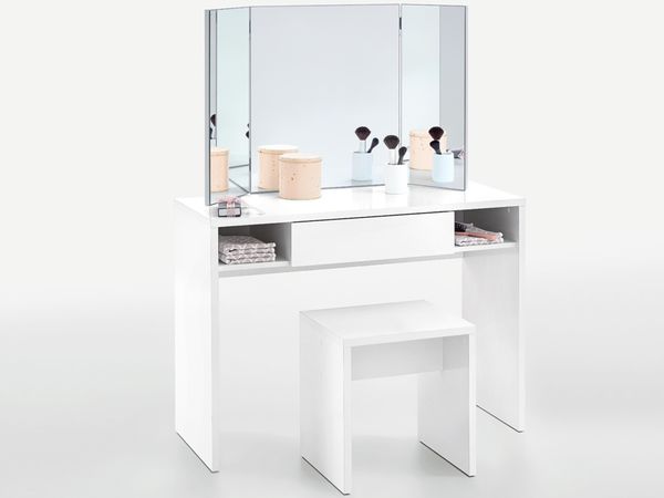 Schminktisch >Sally< in Weiß Edelglanz - 100x137,5x44cm (BxHxT) Bild 2