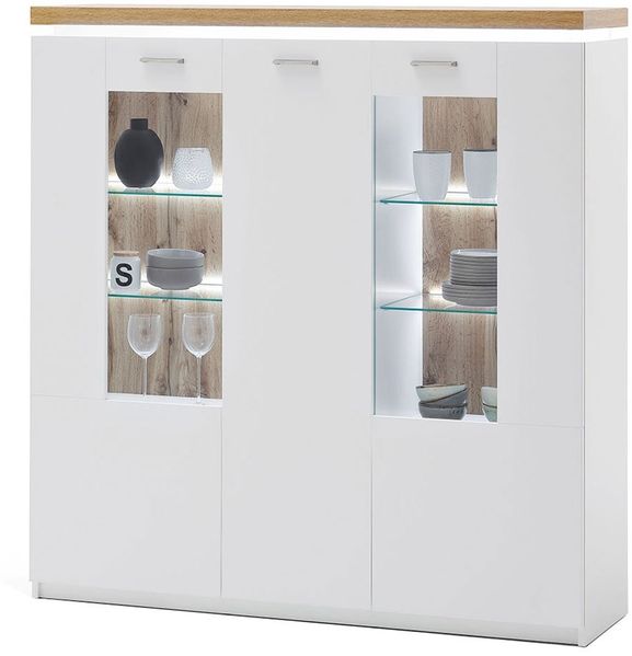 Highboard Celine / Cali, Glas, Holzwerkstoff, Weiß, Holzfarben, 138 x 144 x 38 cm Bild 3