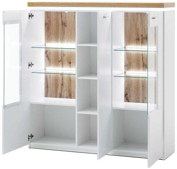 Highboard Celine / Cali, Glas, Holzwerkstoff, Weiß, Holzfarben, 138 x 144 x 38 cm Bild 2