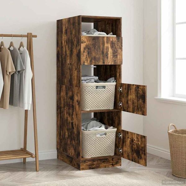 vidaXL Wäscheschrank Geräucherte Eiche 50 x 68 x 162 cm Holzwerkstoff 3422796