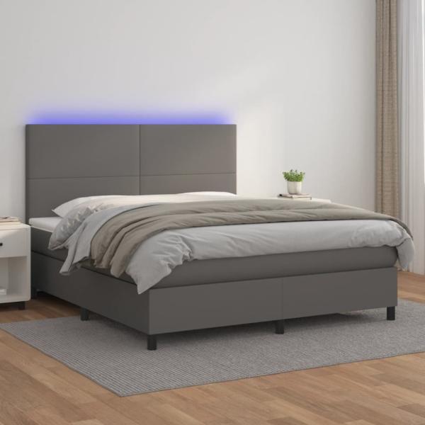 vidaXL Boxspringbett mit Matratze & LED Grau 160x200 cm Kunstleder 3135835