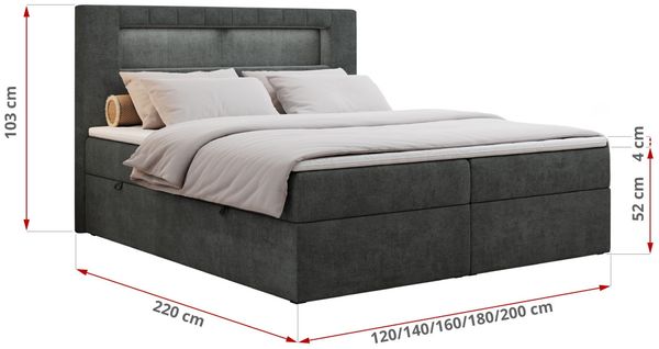 Boxspringbett - Polsterbett mit LED Kopfteil - GOLD-5 - 160x200cm - Dunkelgrau Stoff - H4 Bild 5