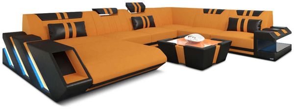 XXL Stoff Wohnlandschaft Apollonia - Mikrofaserstoff - apricot-schwarz - Links