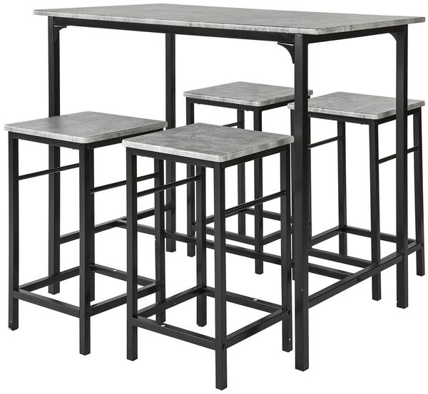 SoBuy OGT11-HG Bartisch-Set mit 4 Hockern, MDF, PVC-Beschichtung, Grau, 100 x 87 x 60 cm