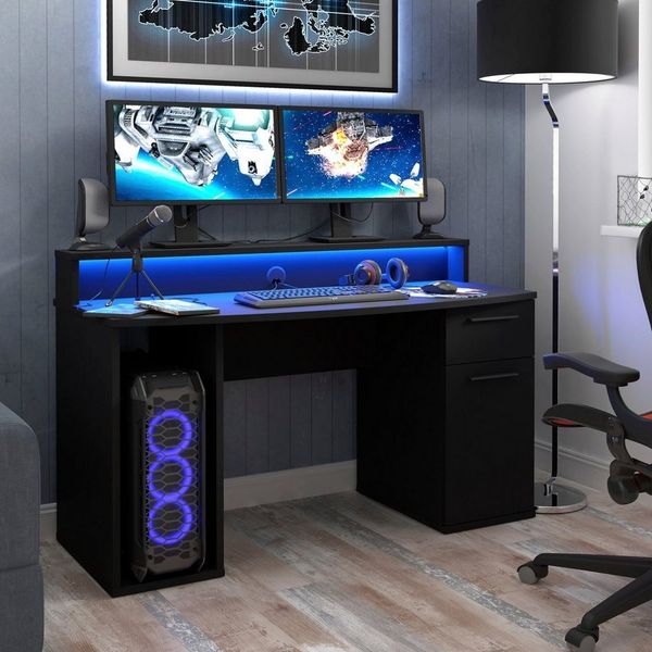 TEZAUR 9B Gaming Desk Computertisch mit LED-Beleuchtung, von Forte