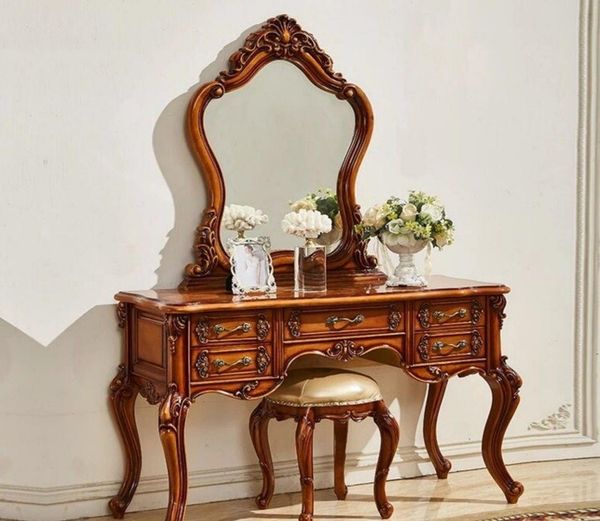 JVmoebel Schminktisch JVMoebel Schminktisch mit Hocker im eleganten Retro-Stil (2-St)